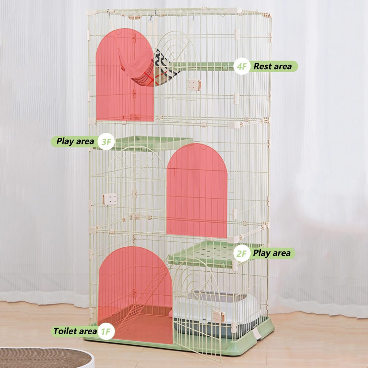 3/4-Tier Wire Cat Cage Playpen Kennel with Hammock G269