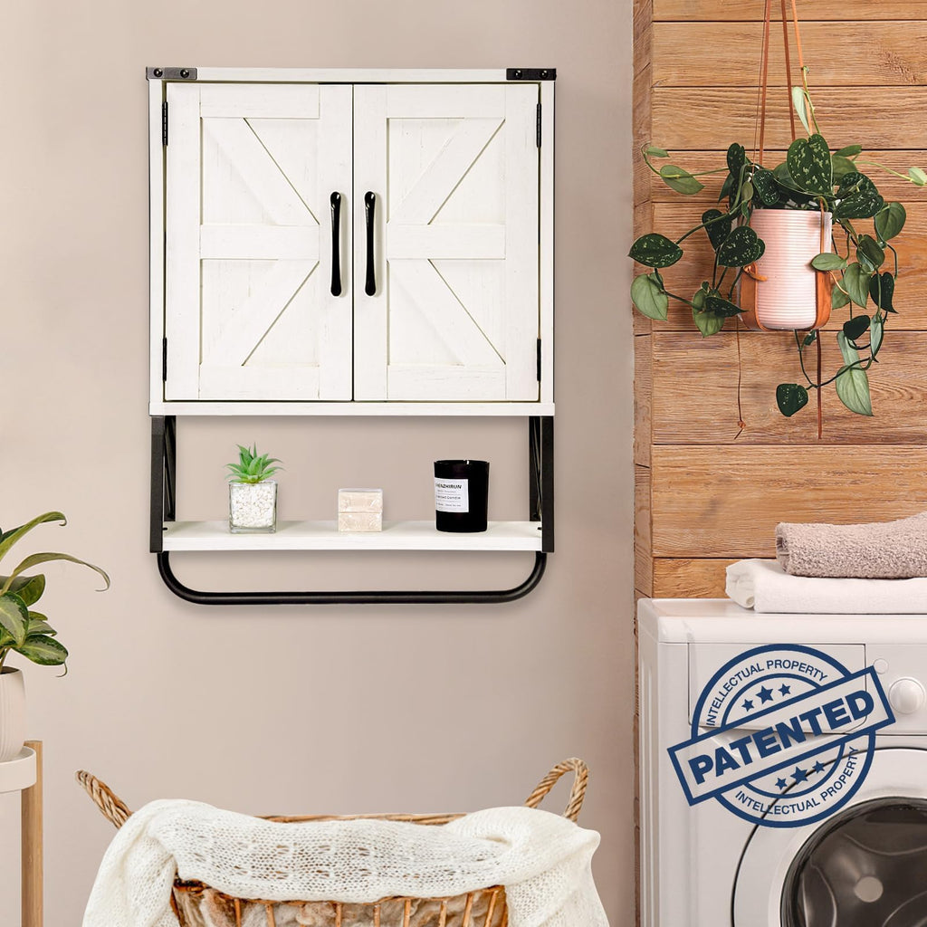 Medicine Cabinet with 2 Barn Door & Towel Bar Rack C234