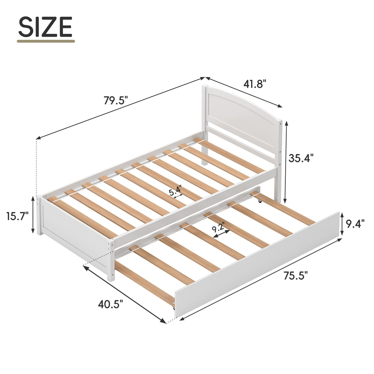 White Twin Trundle Bed with Headboard F70864
