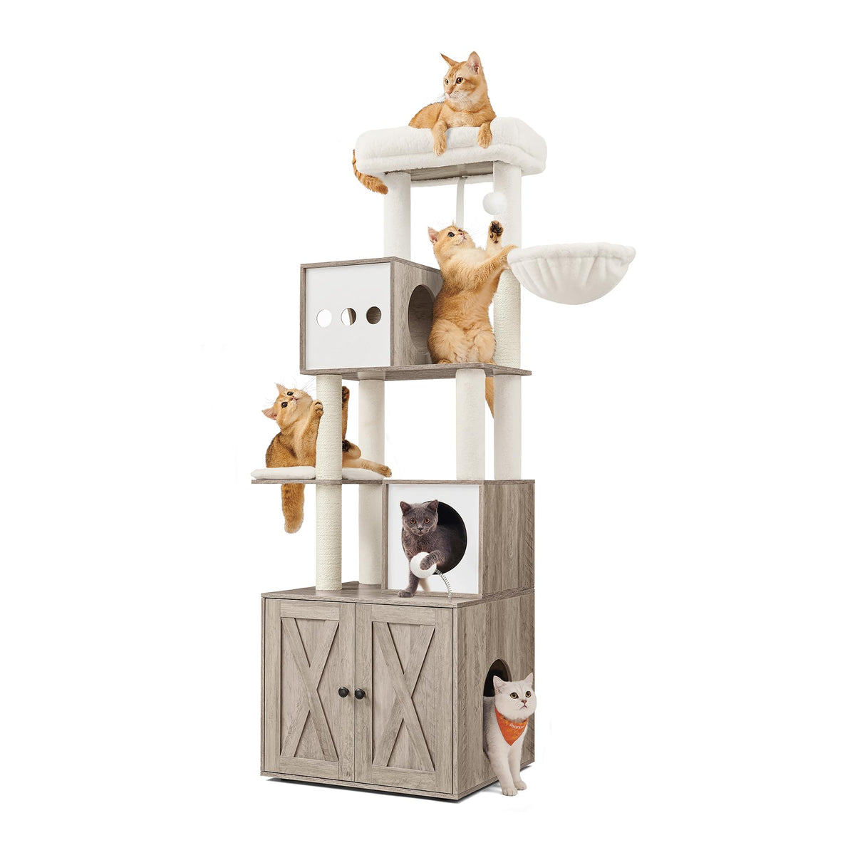 70.1-Inch Tall Cat Tree with Litter Box Enclosure L30427