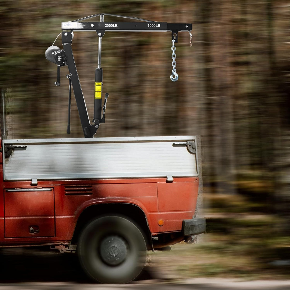 Hydraulic Pickup Truck Crane with Hand Winch, 2000 lb Capacity, 360° Rotation, Black U393391