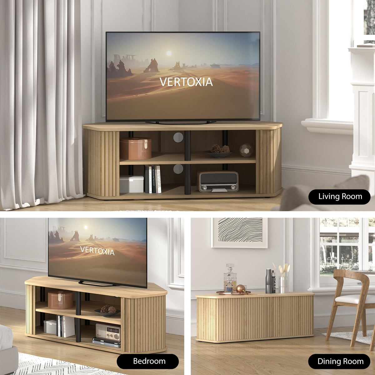 43 Inch Corner TV Stand with Sliding Tambour Door J72376