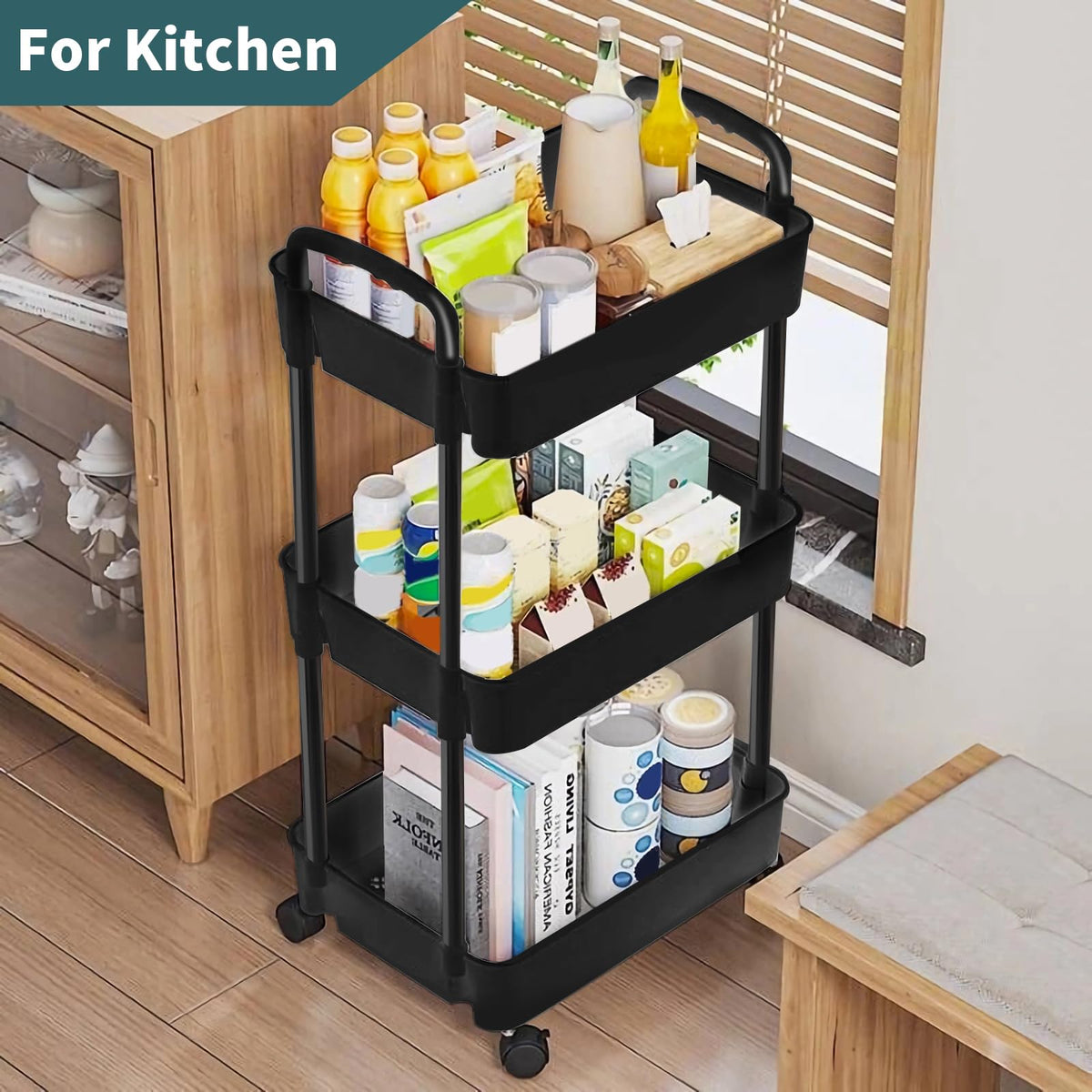Black 3 Tier Rolling Cart J283284