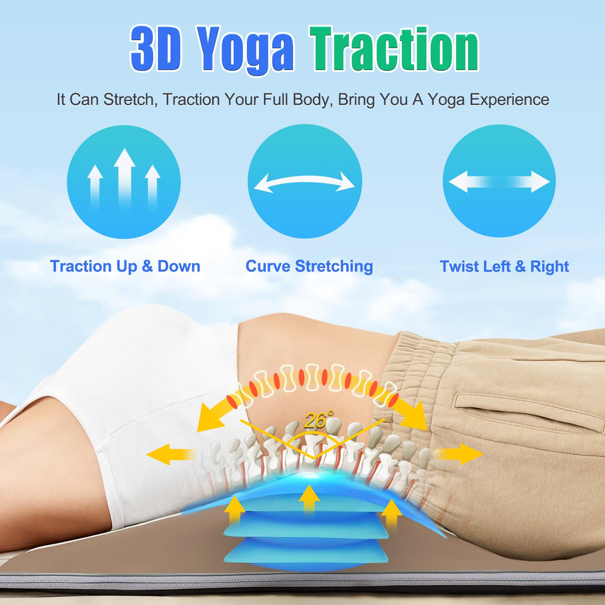 Full Body Massage Mat with Airbags Stretching & Heating, 3D Lumbar Traction, 4 Modes 3 Intensities 3 Heat Levels, PU Leather, Portable & Foldable R7863
