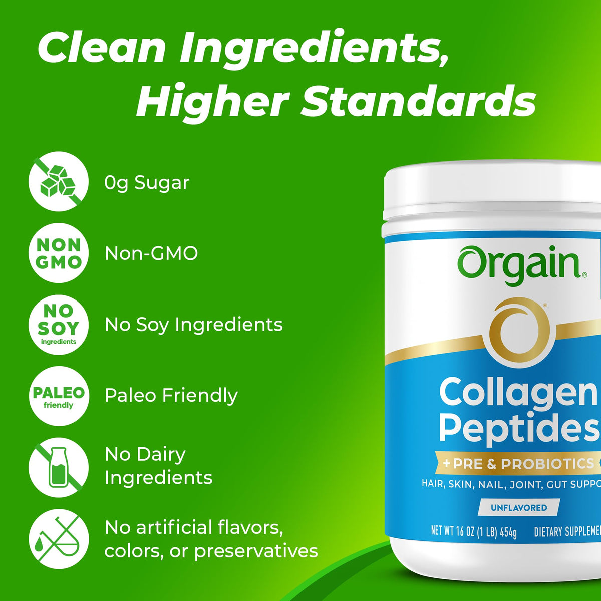 Collagen Peptides + Prebiotic & Probiotics Powder, 1lb Q489