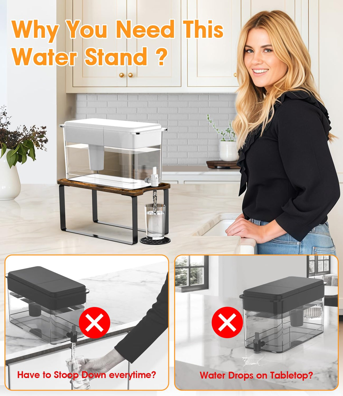 Wood Water Filter Dispenser Stand with Drip Tray A39020