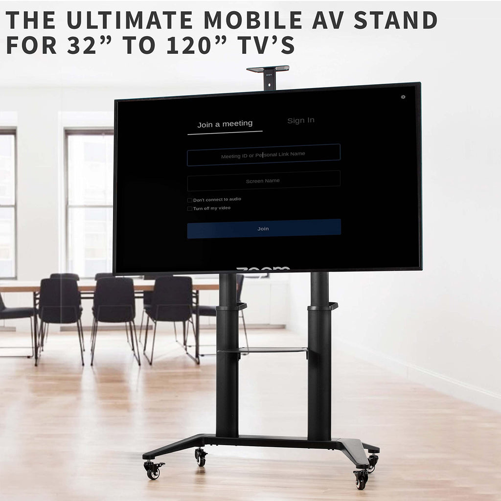 Aluminum Mobile TV Cart for 32 to 120 inch Screens up to 308 lbs, Black Y902