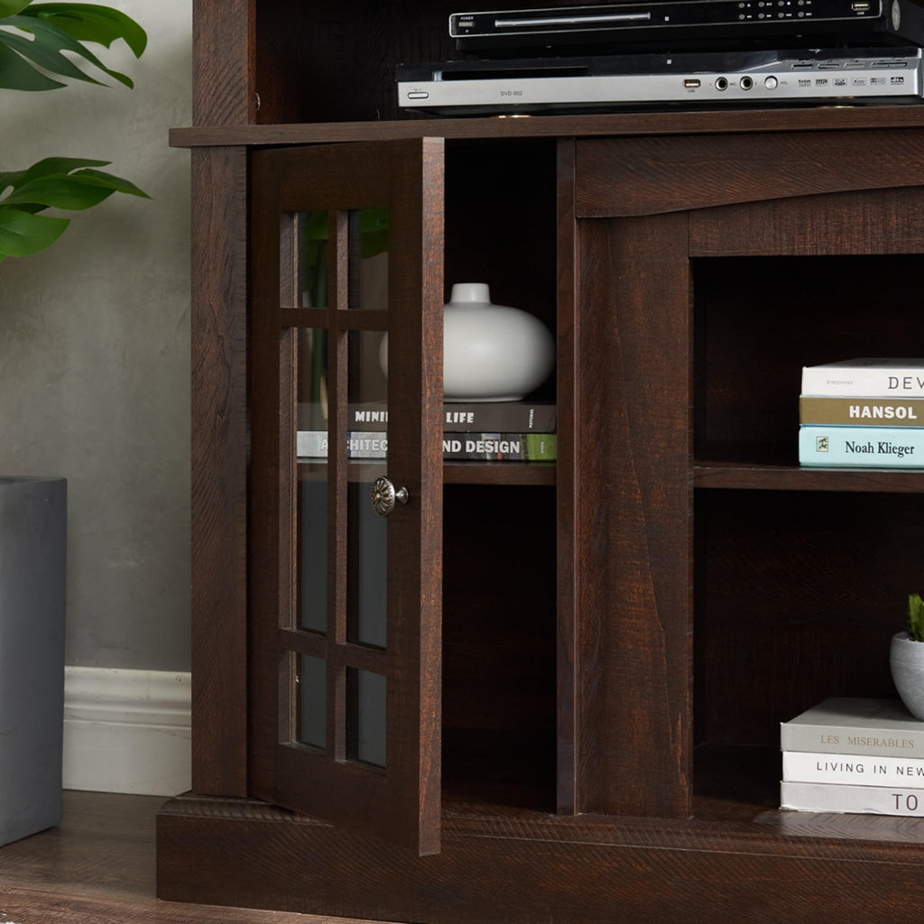 Espresso TV Stand with Glass Door and Open Shelves M3892