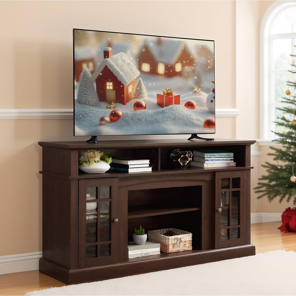Espresso TV Stand with Glass Door and Open Shelves M3892