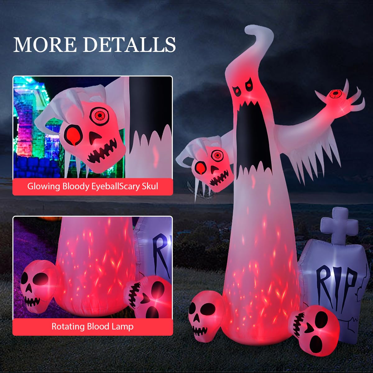 12 FT Halloween Inflatables Ghost with 3 Skulls T3289
