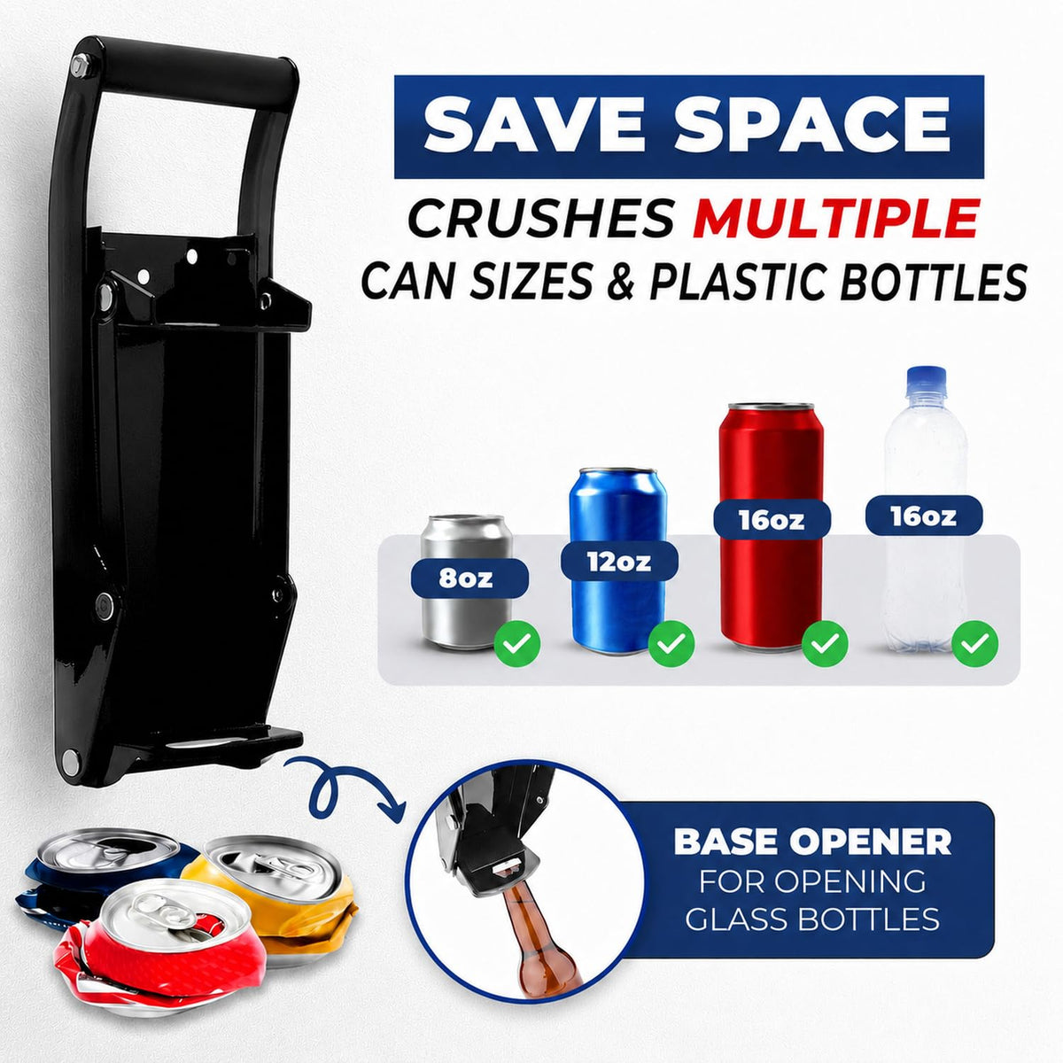 Wall Mounted Heavy Duty Can Crusher with Bottle Opener L570
