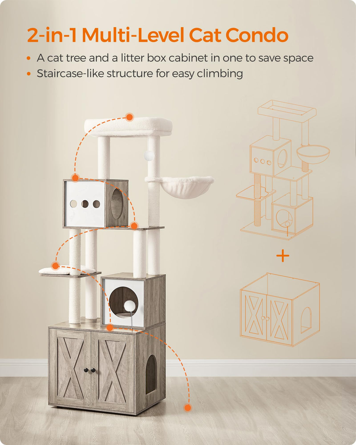 70.1-Inch Tall Cat Tree with Litter Box Enclosure L30427