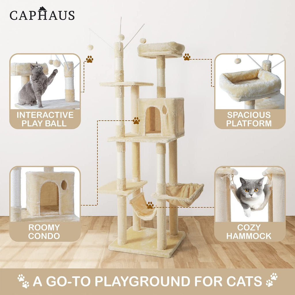 70-Inch Multi-Level Cat Tree with Hammock and Cat Cave K7537