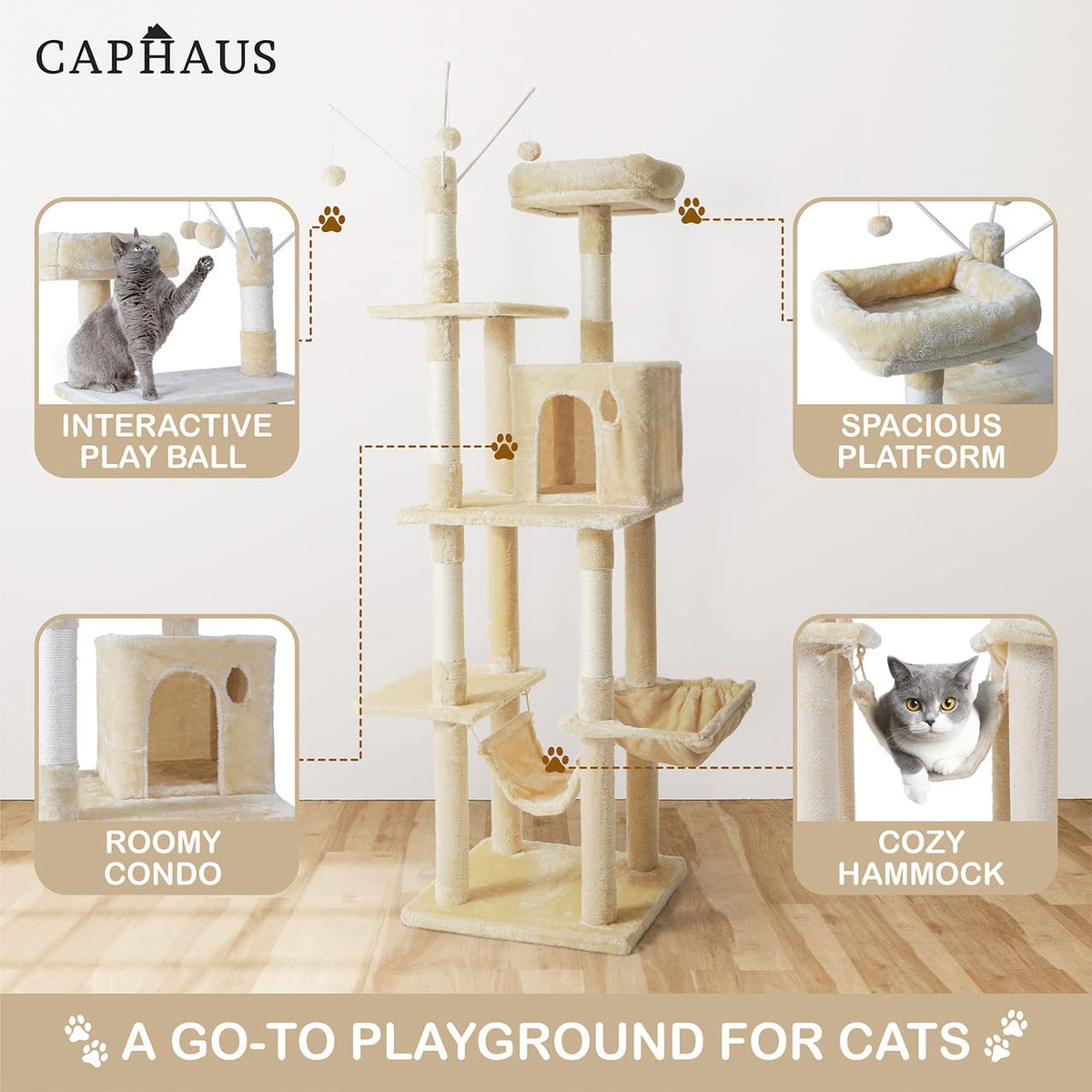 70-Inch Multi-Level Cat Tree with Hammock and Cat Cave K7537