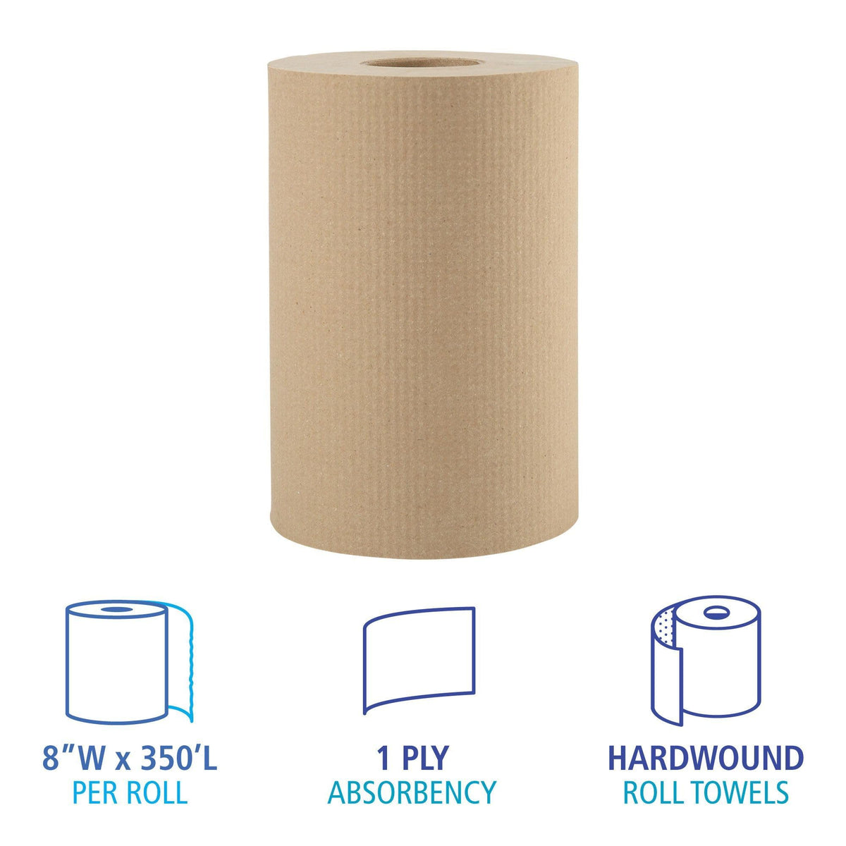 Hardwound Paper Towels, 8" x 350ft, 1-Ply Natural, Case of 12 Rolls K278070