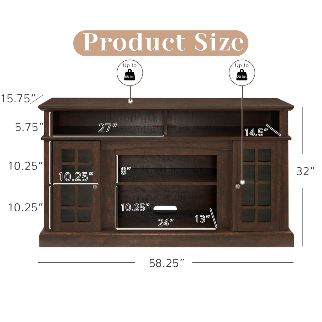 Espresso TV Stand with Glass Door and Open Shelves M3892