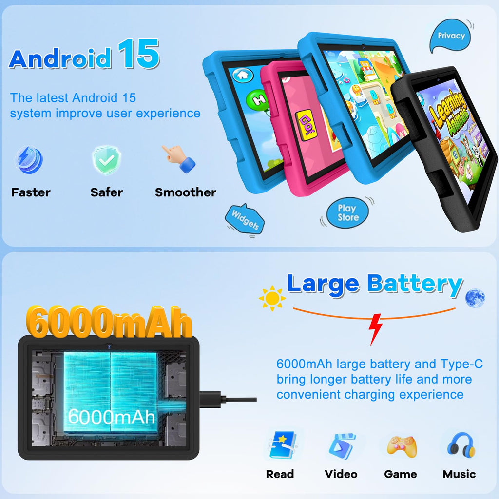 10.1 Inch Kids Tablet 64GB ROM Octa-Core Anti-Blue Light Screen Black M69754
