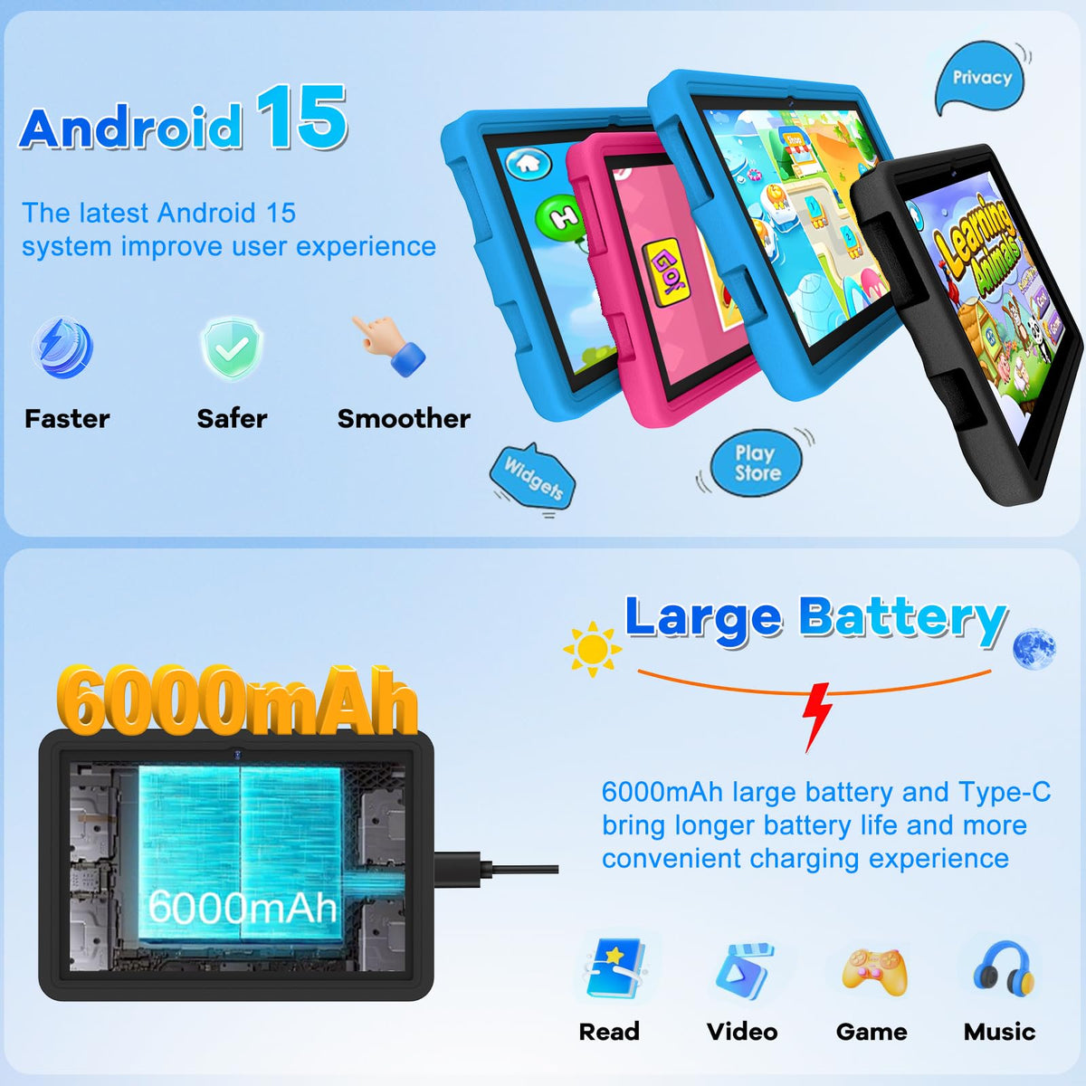 10.1 Inch Kids Tablet 64GB ROM Octa-Core Anti-Blue Light Screen Black M69754