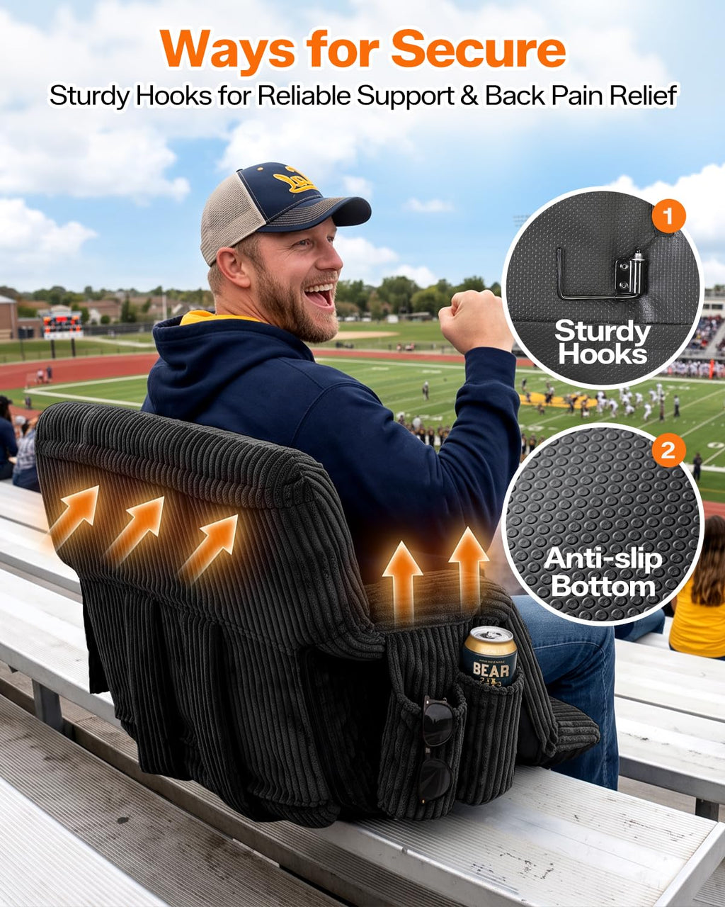 24'' Extra Wide Padded Corduroy Stadium Seats with Back Support, 2 Packs Z482601