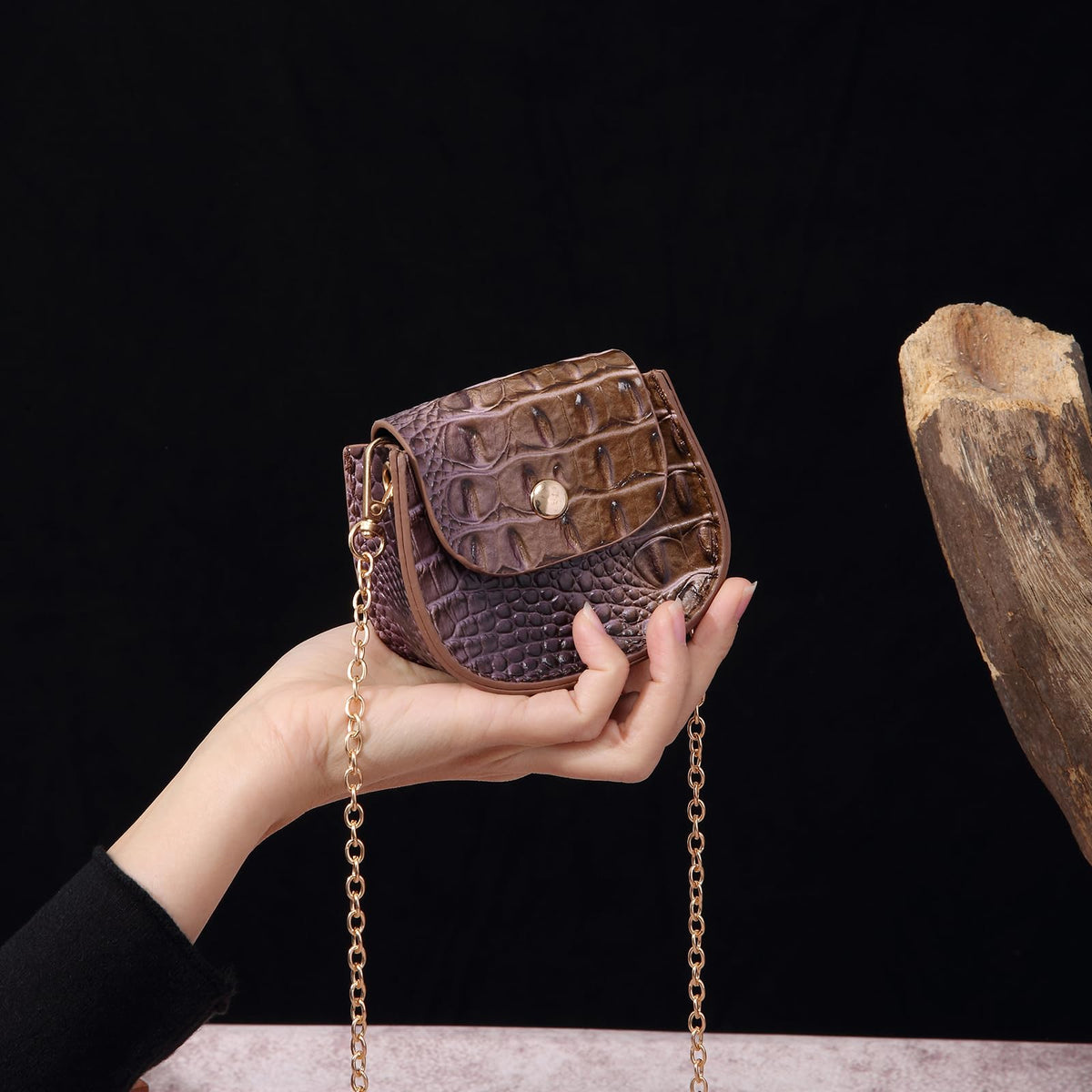 Mini Crocodile Embossed Leather Clutch U1108