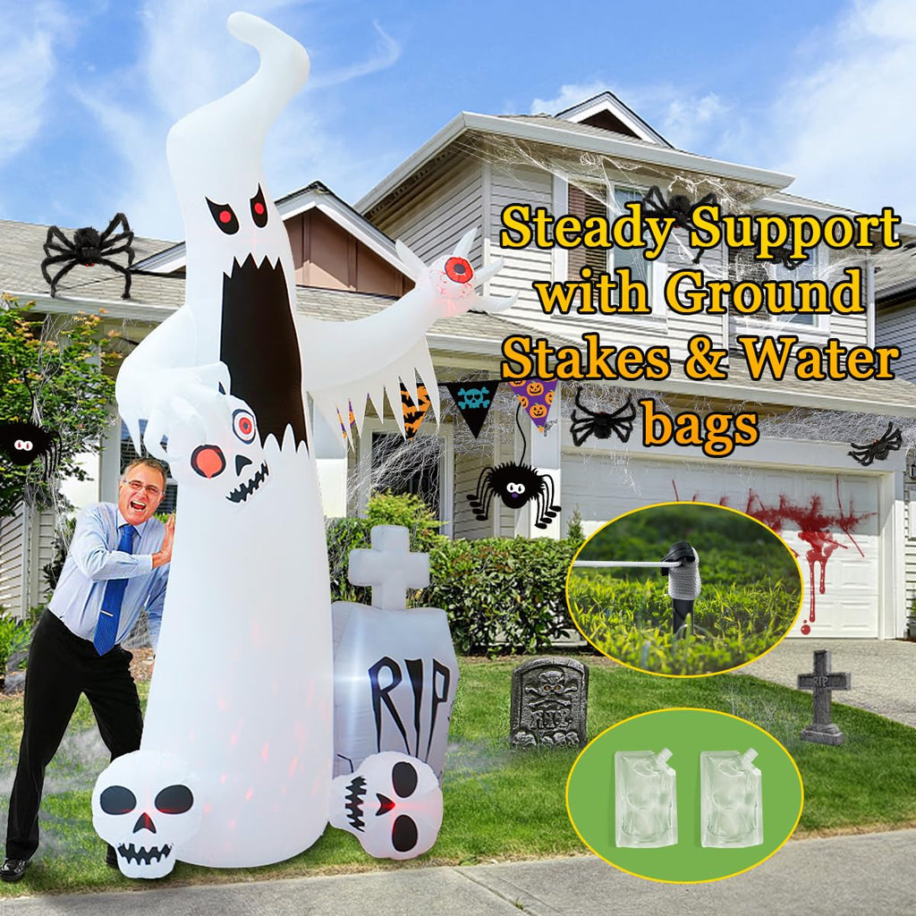 12 FT Halloween Inflatables Ghost with 3 Skulls T3289