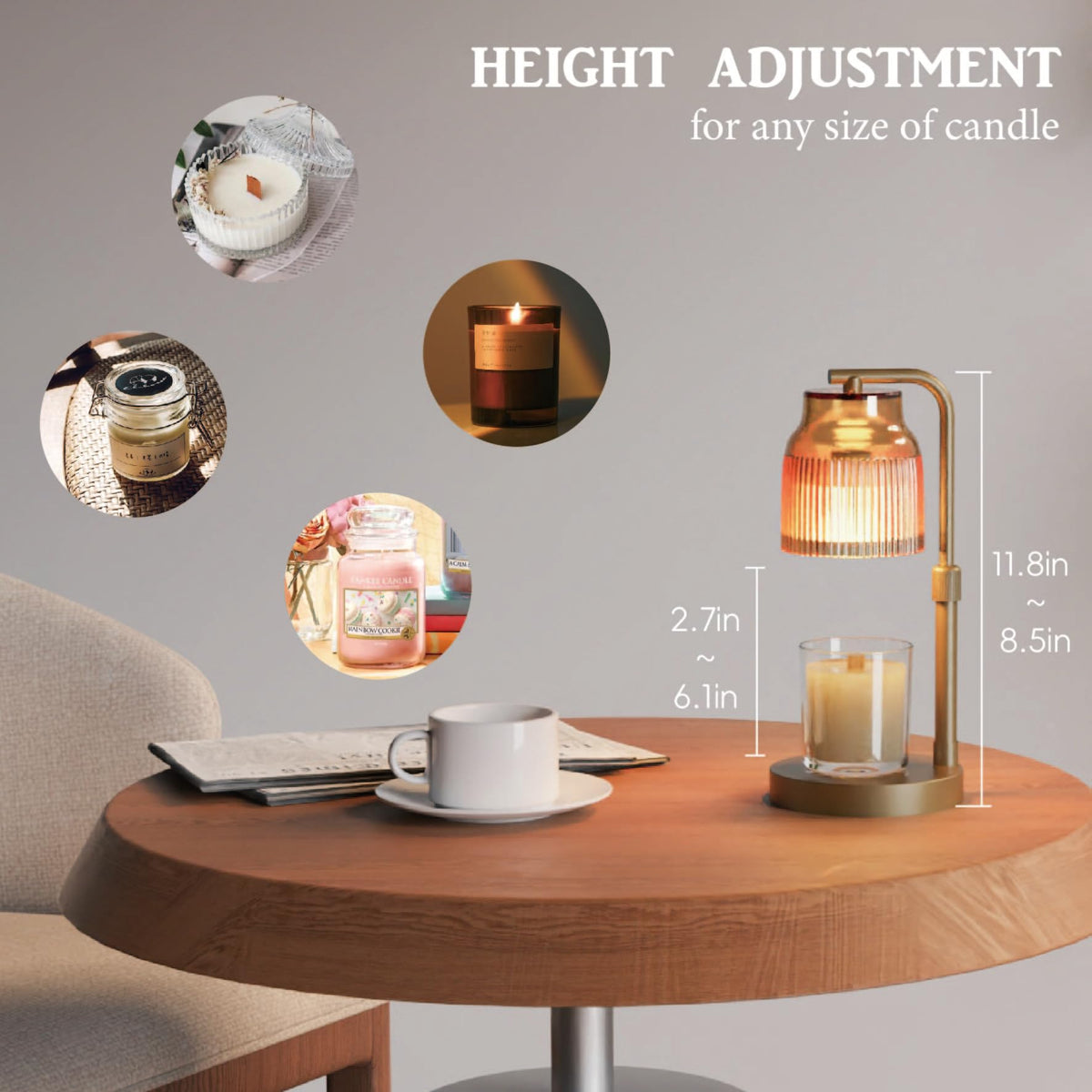 Candle Warmer Lamp with Timer Dimmer Adjustable Height Y1639