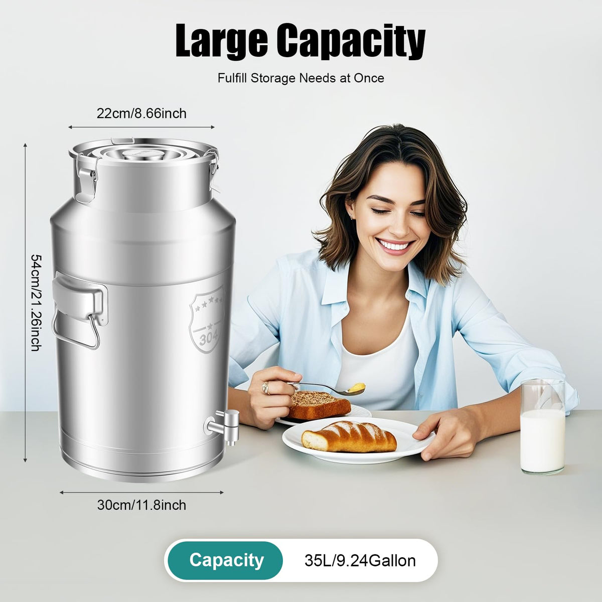 35L Stainless Steel Milk Can with Faucet J8771