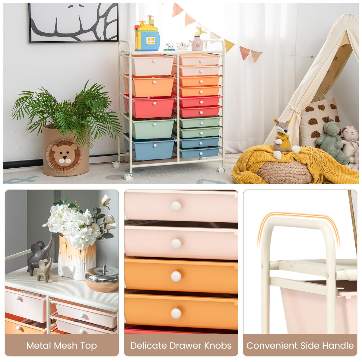 15 Drawer Multicolor Rolling Storage Cart I2499