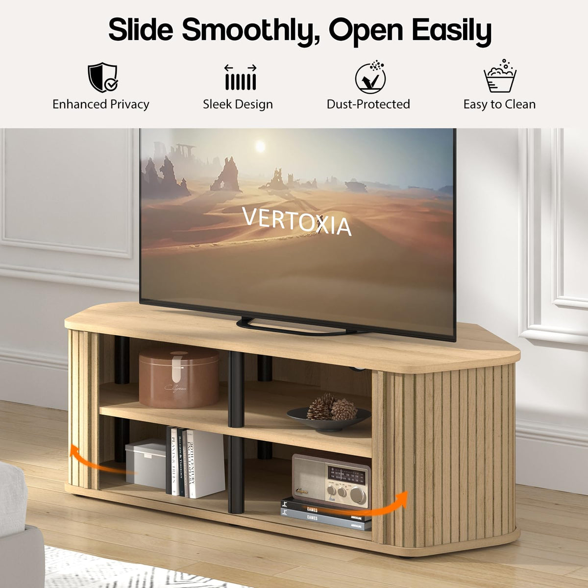 43 Inch Corner TV Stand with Sliding Tambour Door J72376