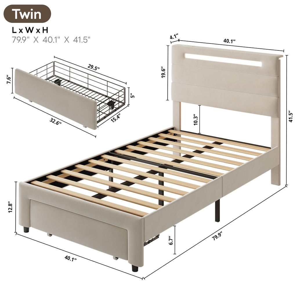 Twin Bed Frame with Storage Drawer O28041