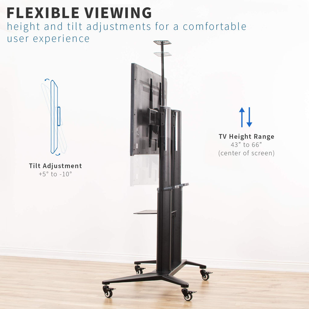 Aluminum Mobile TV Cart for 32 to 120 inch Screens up to 308 lbs, Black Y902