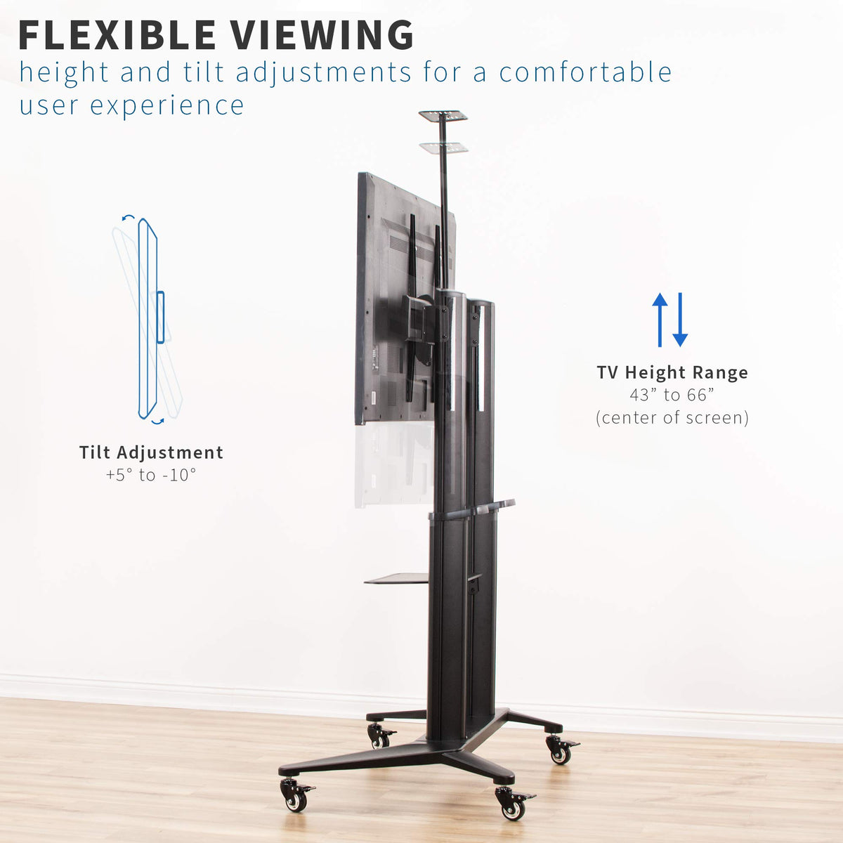 Aluminum Mobile TV Cart for 32 to 120 inch Screens up to 308 lbs, Black Y902