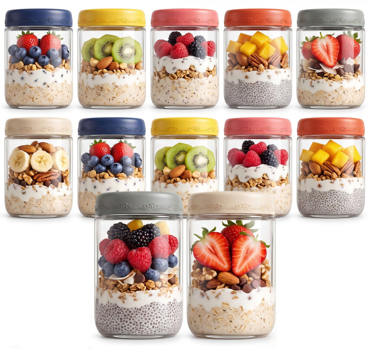 16oz 12-Pack Glass Overnight Oats Jars with Airtight Lids E288