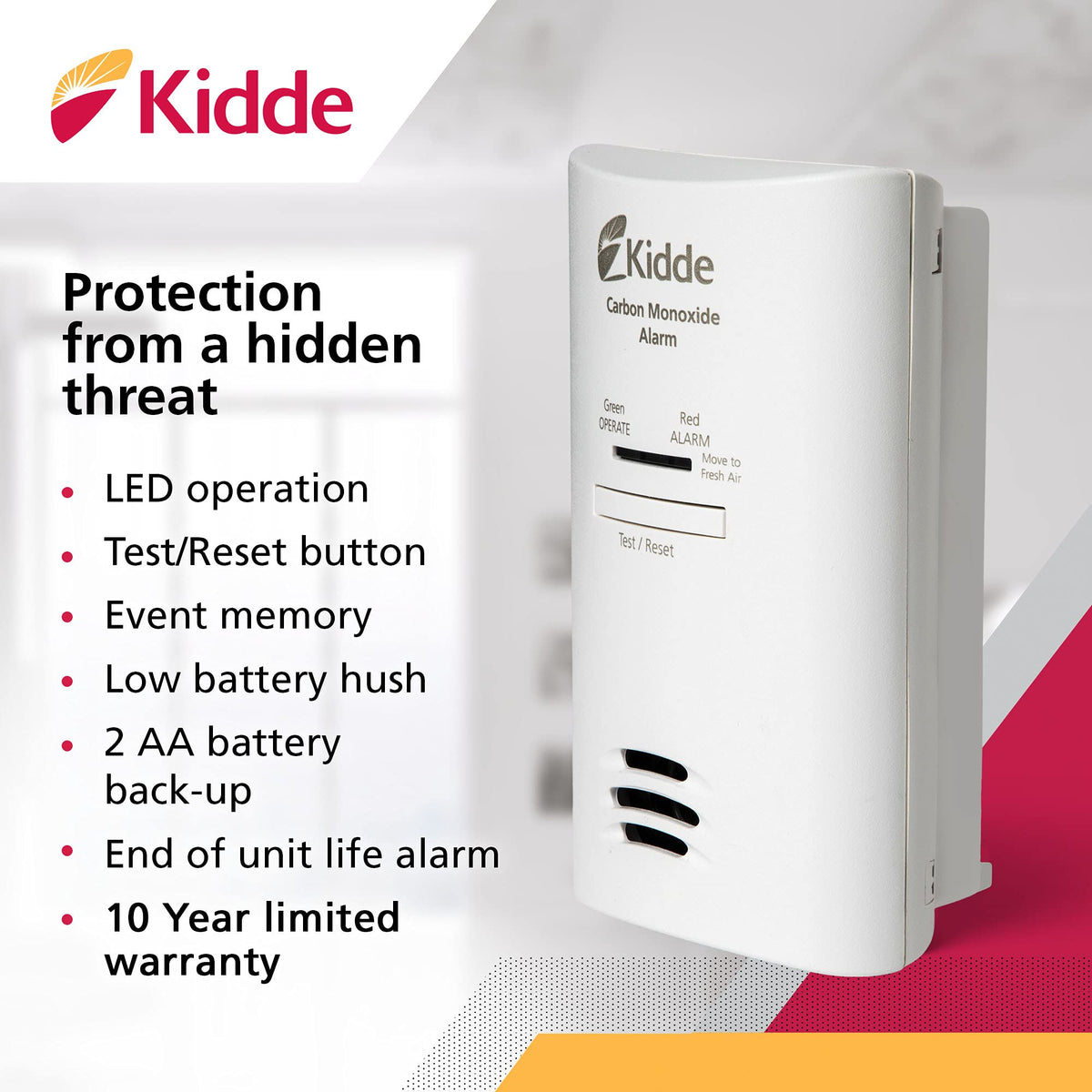 Carbon Monoxide Detector with AA Battery Backup B875