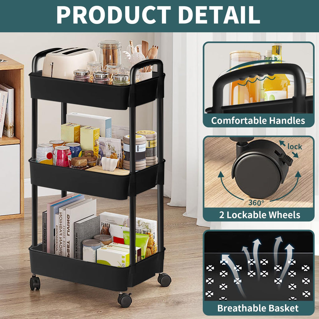 Black 3 Tier Rolling Cart J283284