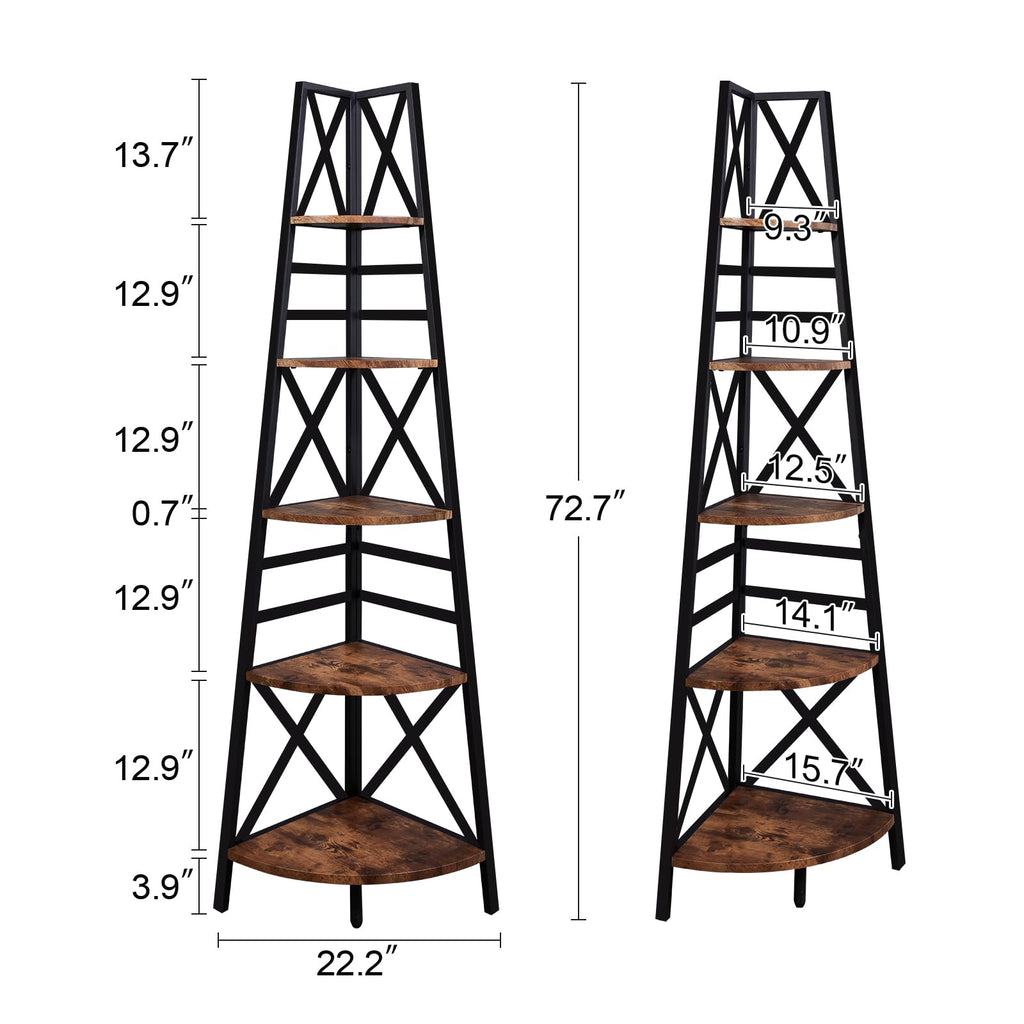 5 Tier 72 Inch Tall Corner Bookshelf N3897
