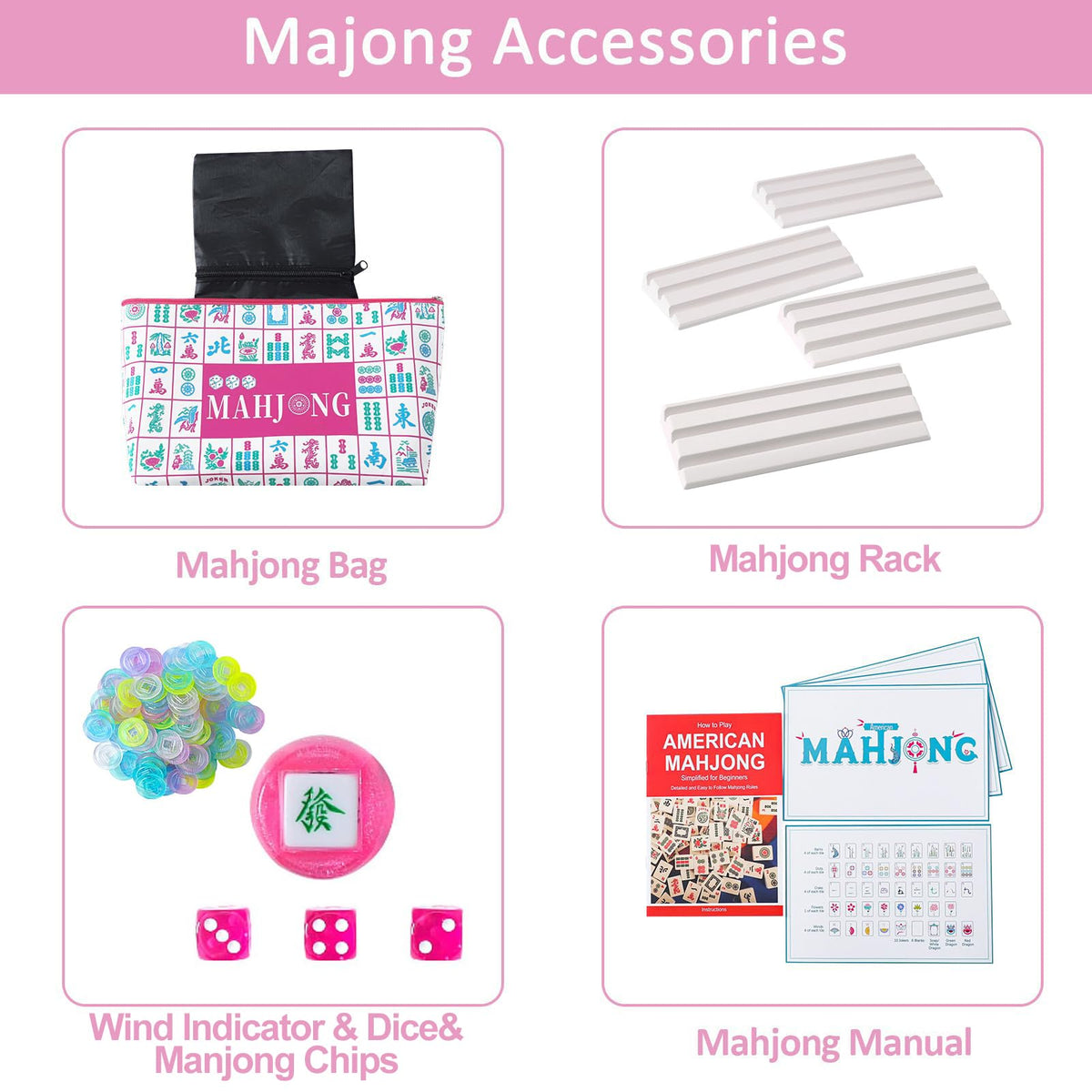160 Printed American Mahjong Tile Set with 4 Racks & Carrying Bag W421
