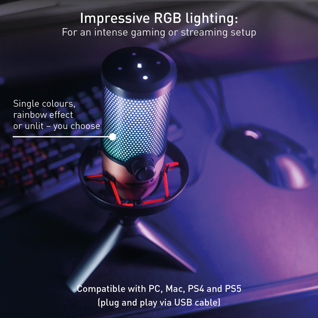 USB Microphone with RGB Lighting, 4 Polar Patterns, Black/Copper S83049