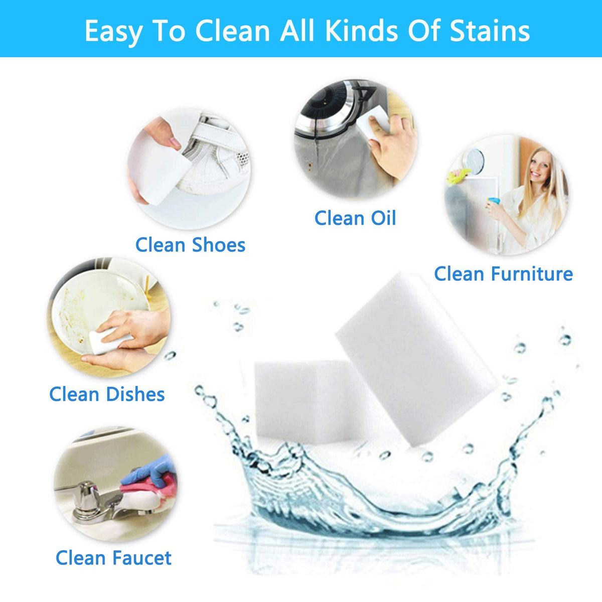100 Pack Melamine Foam Sponge Eraser White T396