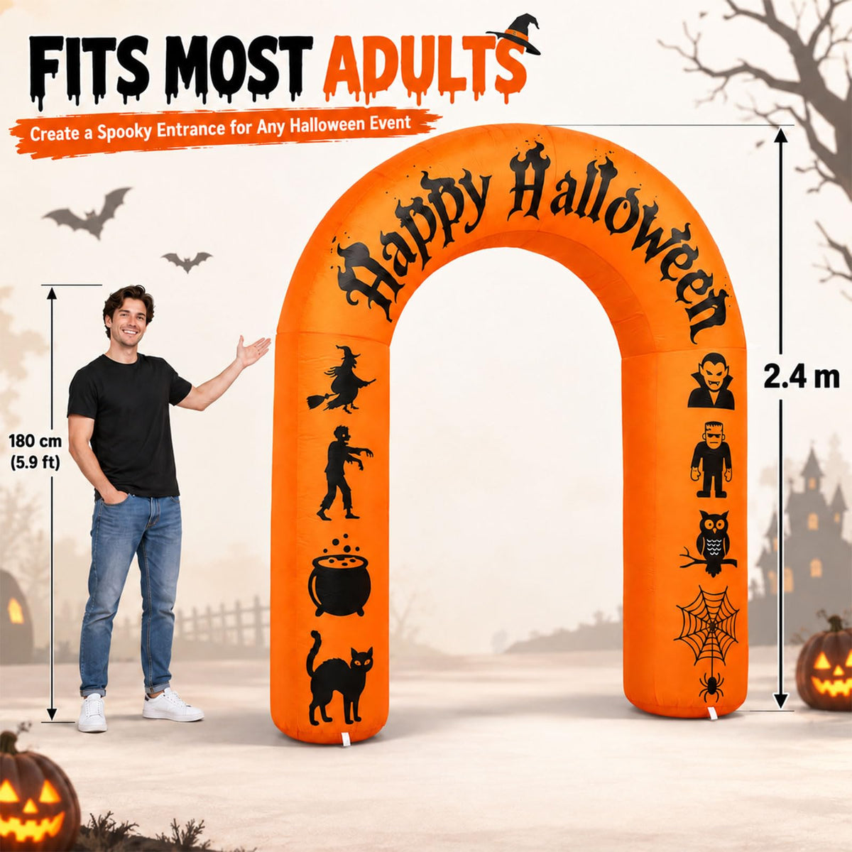 8FT Halloween Inflatable Arch with LED Lights S6034