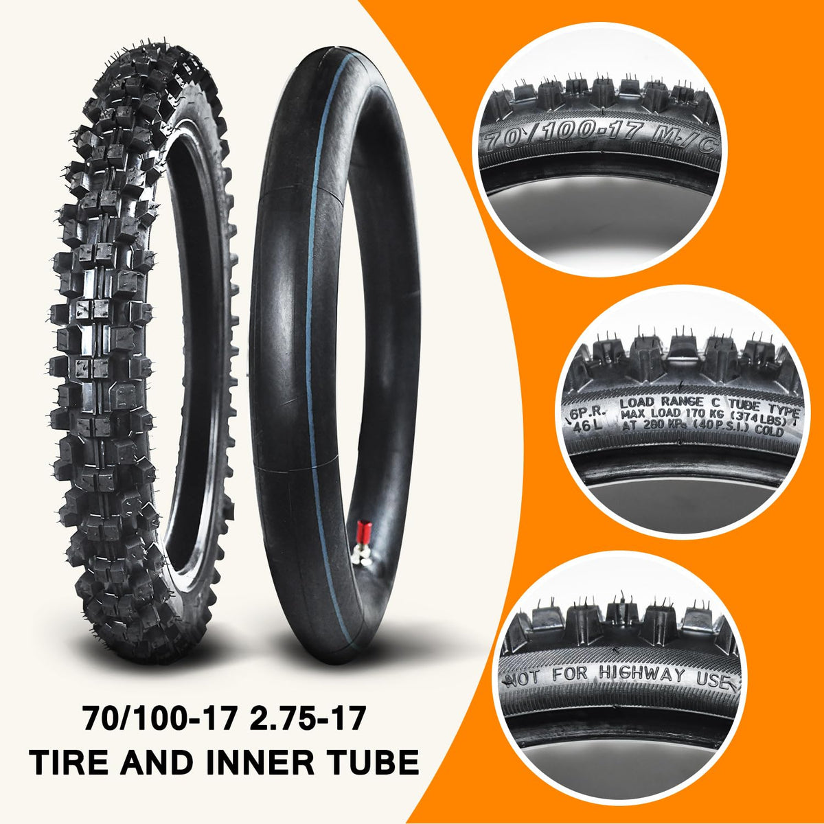 90/100-14 3.00-14 70/100-17 2.75-17 Tire and Inner Tube C491629