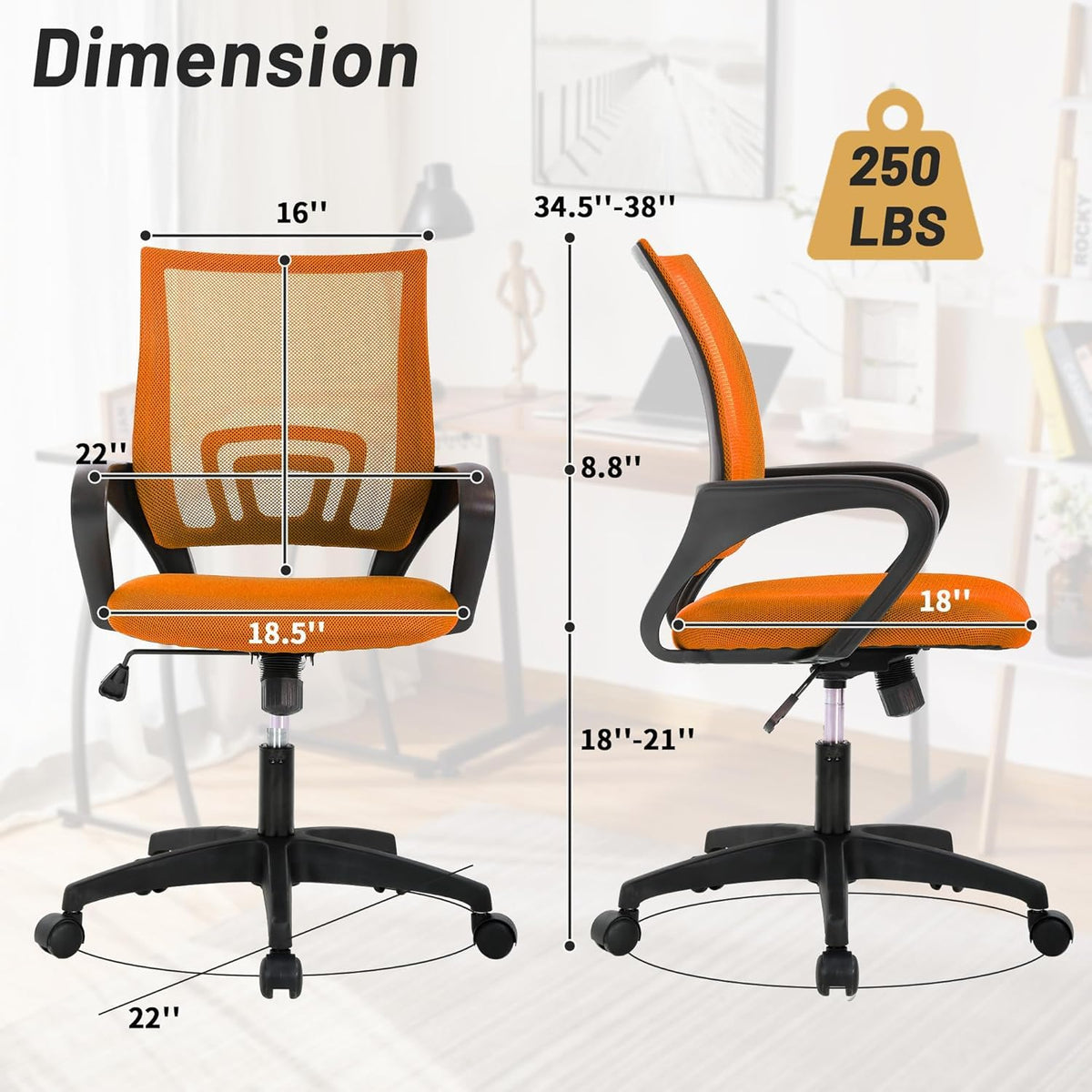 Orange Ergonomic Mesh Office Chair with Lumbar Support Q7361