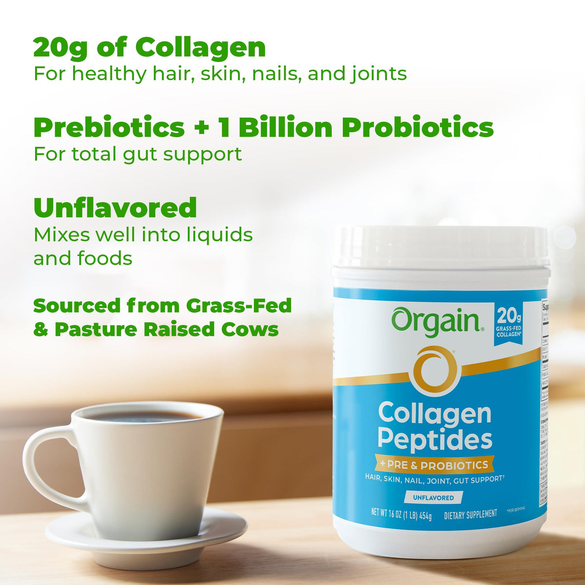Collagen Peptides + Prebiotic & Probiotics Powder, 1lb Q489