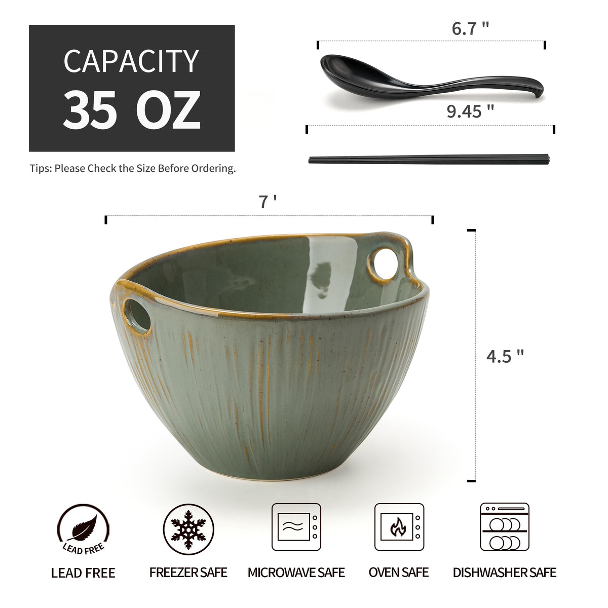 7 Inch Ceramic Ramen Bowl Set of 2 I245778