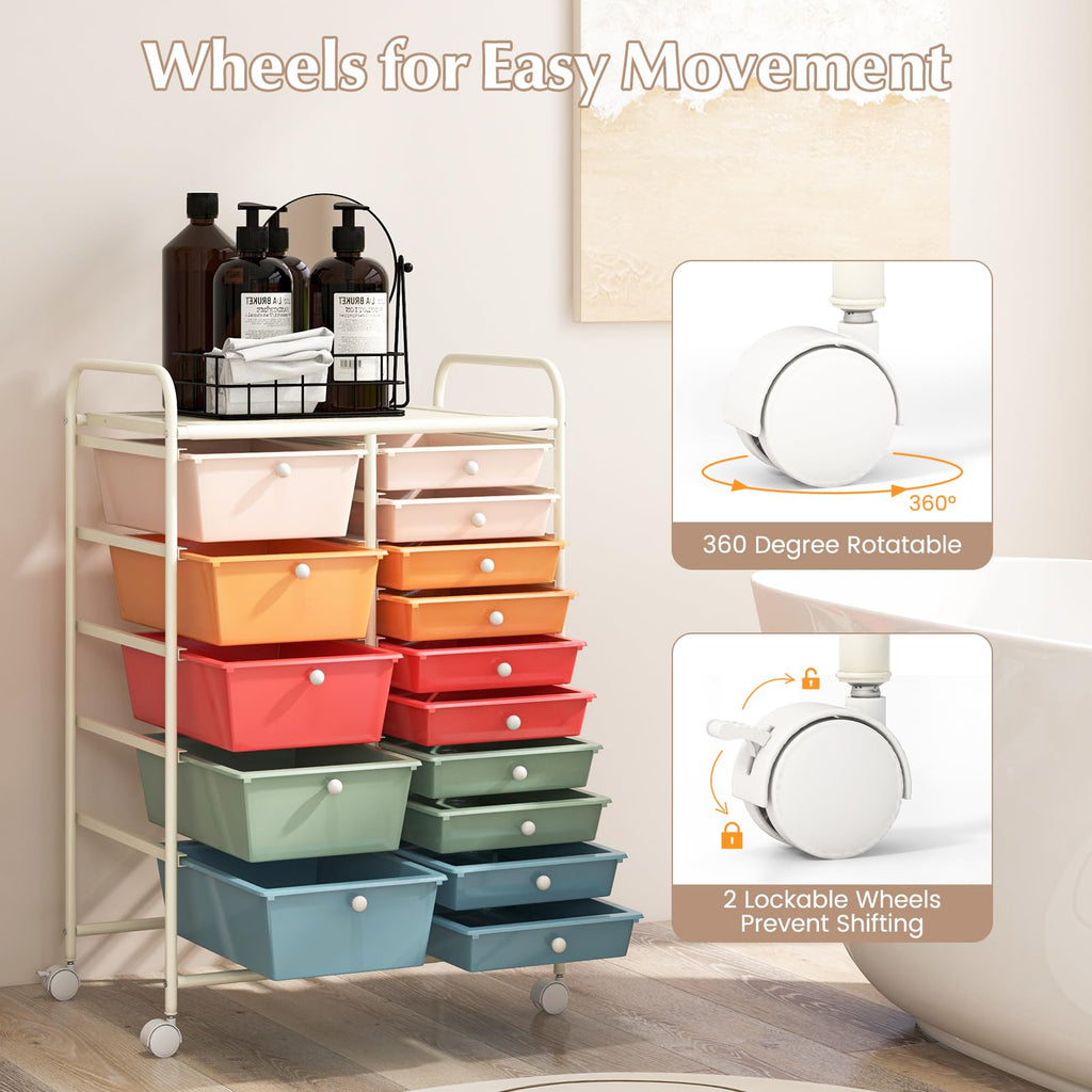 15 Drawer Multicolor Rolling Storage Cart I2499