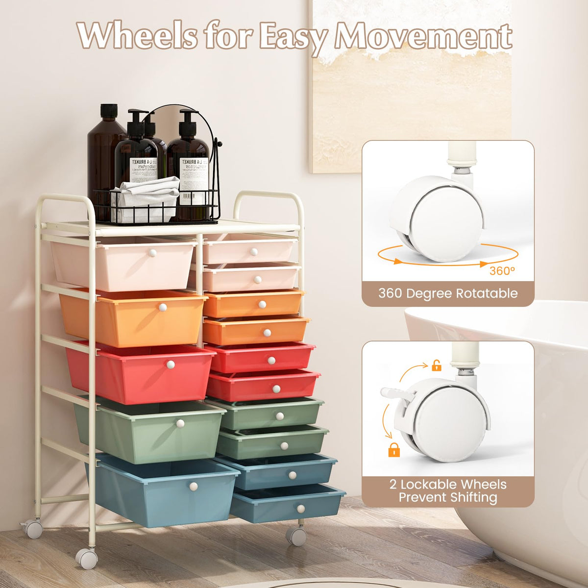 15 Drawer Multicolor Rolling Storage Cart I2499
