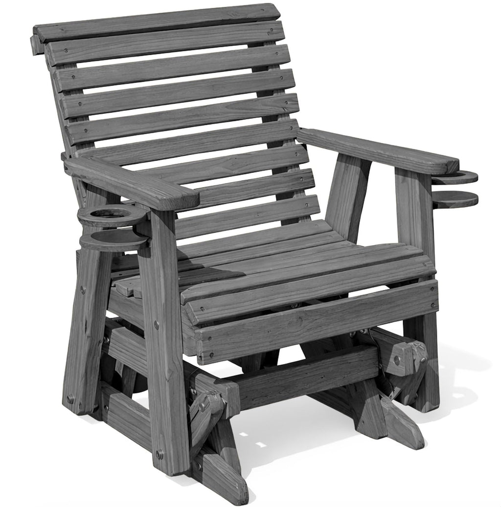 Grey Solid Pine Wood Glider Chair with Cupholders H2458