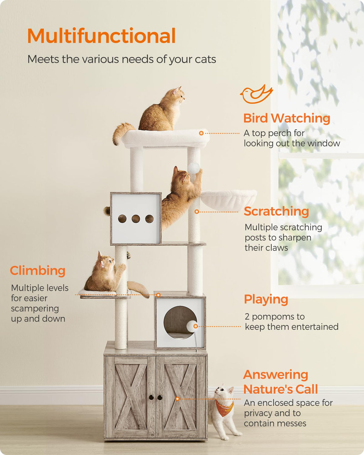 70.1-Inch Tall Cat Tree with Litter Box Enclosure L30427