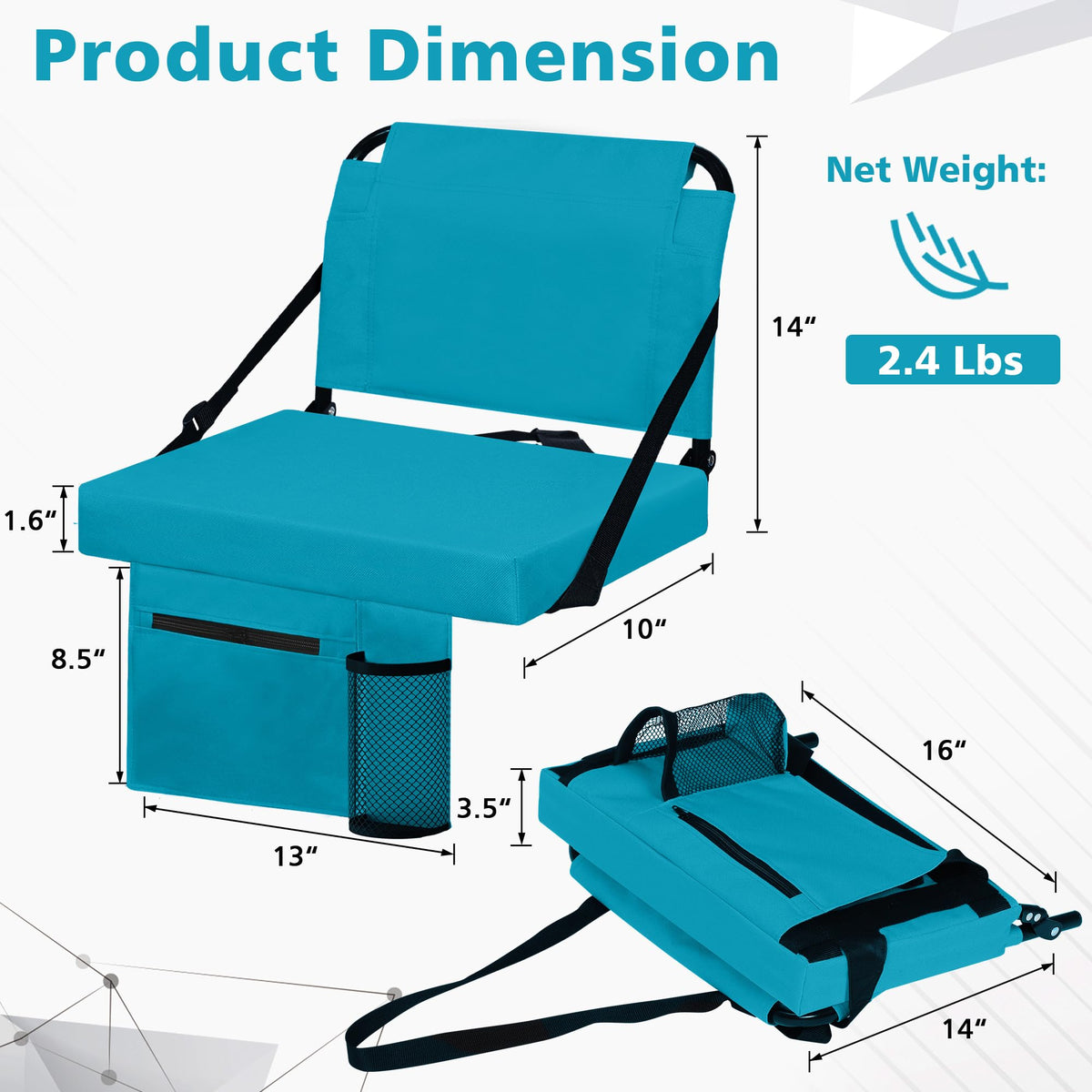 2 Pack Bleacher Seat with Back Support, Shoulder Strap & Cup Holder D8095