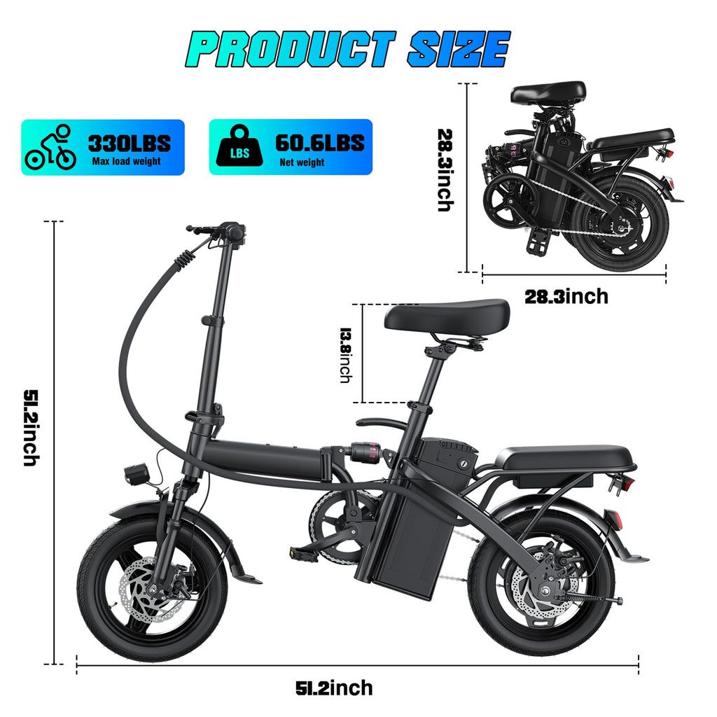 560W Motor 24MPH 32 Miles Range 48V 10Ah Battery 14" Foldable Electric Bike with Basket W280020